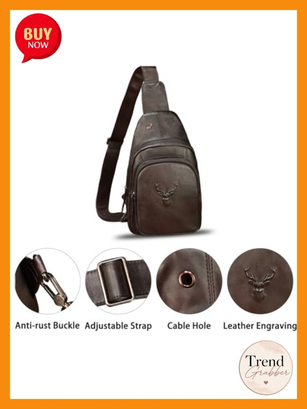 Genuine Leather Sling Bag Vintage Handmade Crossbody Backpack Purse - Picture 2 of 6